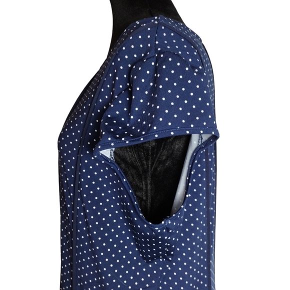 Short Sleeve Scoopneck A-line Dress Navy Blue with White Polka Dots XL - Picture 4 of 7